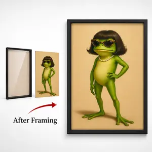 Whimsical Frog Portrait Canvas Poster Funny Animal Abstract  Mimalist Green  Funny Frog Poster Art Print Bob Haircut Kids Playroom Decor Frog Lover Gift Unique Wall Art quirky wall decor opossum humor artwork funny poster 24x  36 unique art decor posters