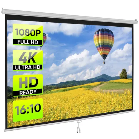 SuperDeal Matte Front Home Cinema Projector Screen - 80/100/120in 16:10 HD, Auto-Lock & Manual Control/Setup, Polyester Blend White, 160° View, Adjustable Projection, 100 (16:10)-Black, 13.56 lbs, for Home Theater, Outdoor Use, Church, Weddings
