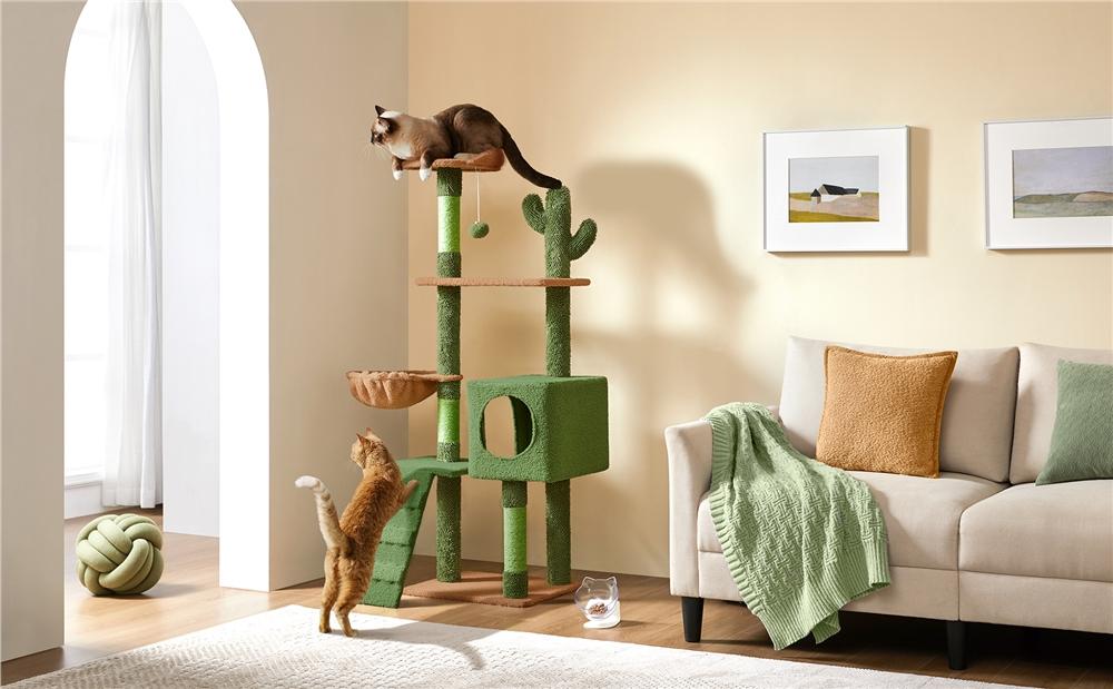 Yaheetech 59.5in Cat Tower,Cute Perch, Cozy Condo, Convenient Climbing Ladders, Moppy Fabric-Covered Cat House for Indoor Cats
