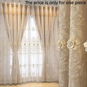 1PC Embroidered Floral Single Panel Blackout Window Curtain, Elegant Design for Privacy and Light Control, Ideal for Living Room and Bedroom Decor