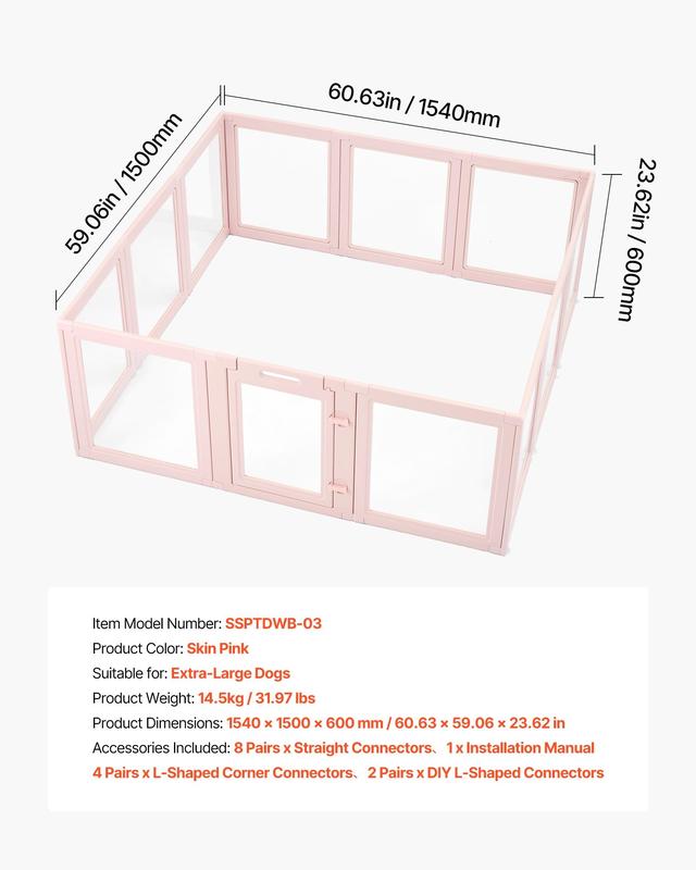 Dog Whelping Box With Window Transparent Playpen For X-Large Dogs 60x59x23 Inches Durable Steel Frame Safe Non-Toxic Materials Anti-Chew Panels Easy Assembly Indoor Outdoor Use Portable Pet Pen Ideal For Puppies And Training