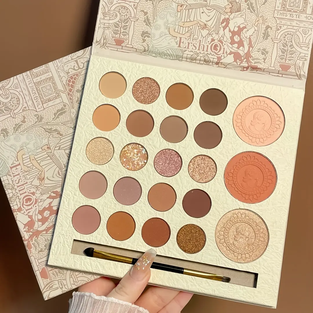 ERSHIQI 20-color eyeshadow with 3 blush and highlighter shades – one palette for a complete look! Cosmetic  CosmeticBlended matte and shimmer finishes, finely milled for a smooth, non-fallout application. Highly pigmented, long-lasting, and crease-proof！