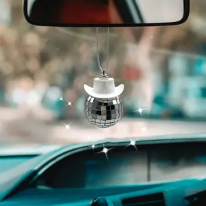 Disco Ball Cowboy Hat Rear View Mirror Acessories Automotive Interior Accessories Charm for Rear View Mirror Car Interior Decorations Gift Idea Cute Car Decor