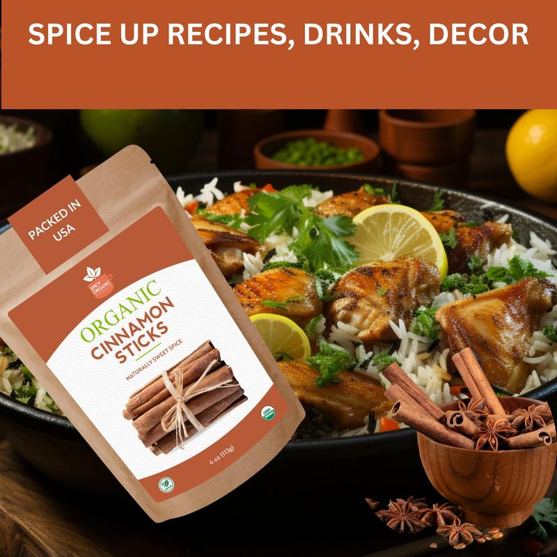 SPICY ORGANIC Ceylon Cinnamon Sticks 4 oz – True Cinnamon Quills from Sri Lanka, 3.5" Premium Ceylon Cinnamon, USDA Certified Organic, Perfect for Recipes, Crafts & Holiday Drinks – Cinnamomum Verum