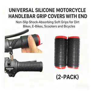 Universal Pull-Tab Silicone Handlebar Grips, Anti-Slip Wrap-Around Protective Covers, Soft Vibration-Dampening Handle Grips for Motorcycles, Scooters & Bicycles