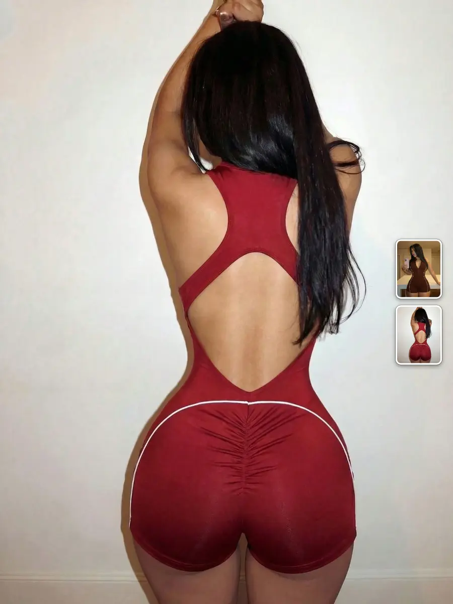 Bodycon Jumpsuit Red White Striped Zipper Stretchy Summer Athleisure Music Festival