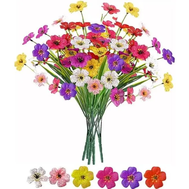 6Bundles Artificial Flowers for Indoor,No Fade Fake Plastic Flowers Faux Plants for Decoration Hanging Planters Garden Porch Window Box Home Wedding Farmhouse (Small Flower)
