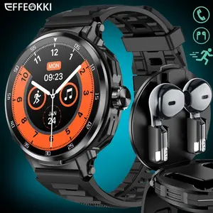 EFFEOKKI 2-in-1 Smartwatch with Earphones - Fitness Tracker Watch 1.47" Round Screen, Wireless Call, Multiple Sports Mode, Music Playback, NFC, Fitness & Alarm, Compatible with iOS & Android