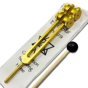 Earth Star 68.05 Hz Weighted Tuning Fork (9th) Carry Bag and Striker - Sound Healing and Enhanced Biofield Harmonization - Earth Vibration, Grounding - Gold Color