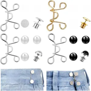 4 Set Waist Tightener for Pants Women, Metal Adjustable Waist Buckle Reusable Jean Buttons for Loose Jeans Pant Waist Tightener No Sewing Required Button Adjuster Detachable Buttons Pins (4 Style)