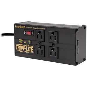 Isobar 4 Outlet Surge Protector Power Strip with 2 USB Charging Ports, 8Ft Long Cord, Right-Angle Plug, Metal, 3330 Joules, Lifetime Limited Warranty & $50K Insurance (Ibar4Ultrausbb),Black