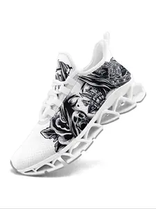 Men's Fashionable Skull Print Lace Up Low Top Sneakers, Athletic Shoes, Shoes for Men, Casual Comfortable Breathable Sports Running Shoes, Male All-match Round Toe Shoes for Daily Wear