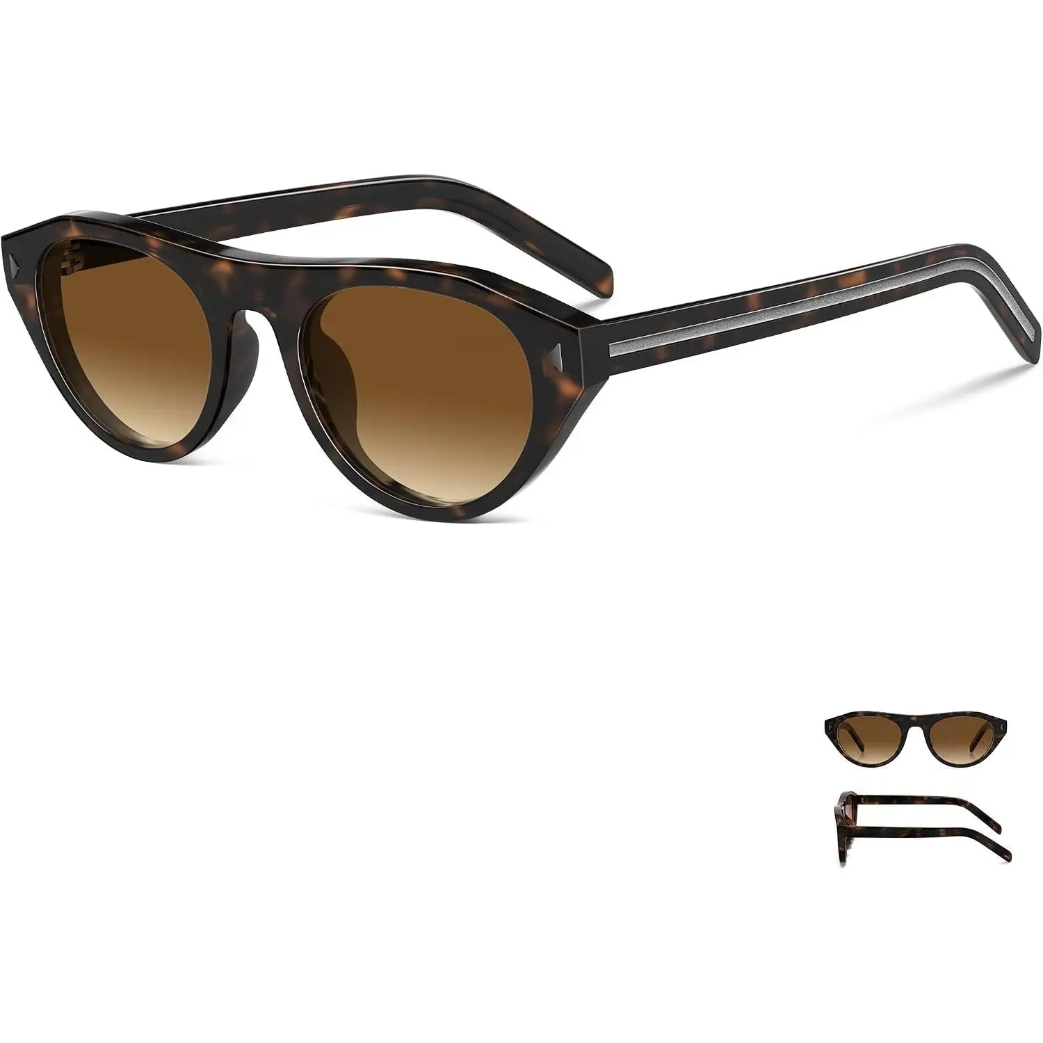 OptiCraft Retro Oval Cat Eye Sunglasses, UV400 Small Narrow Flat Top Unisex | Multicolor: Black, Tortoise, More | 32g Lightweight Frame | UV400 Non-Polarized Anti-Glare | Small Narrow Flat Top