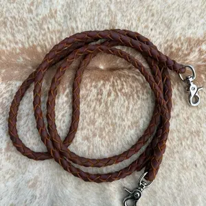 Braided Oiled Leather 7’ Contest Barrel Trail Rein Scissor Snaps