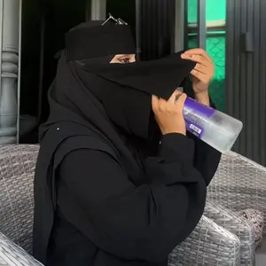 Women's Fashion Modesty Plain Color Dual Layer Veil Niqab, Comfortable Modal Headscarf, Multifunctional Muslim Sun Protection Scarf