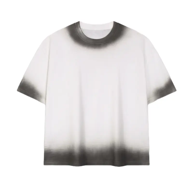 Men's Stylish Gradient Ombre T-Shirt, Streetwear Pure Cotton Short Sleeve Round Neck Top with Loose Fit Curved Hem, Tshirt, Shortsleeve, Retro, Cold Wash, Casual, Street Style, Classic, Fabric, Casual Fit, Vintage, Street Vintage, Shortsleeve Tee