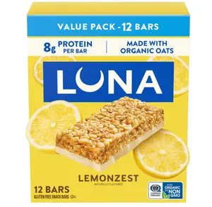 LUNA Bar - LemonZest Flavor - Gluten Free Snack Bars - Non-GMO - Protein Bars - Made with Organic Oats - Value Pack (12 Pack)
