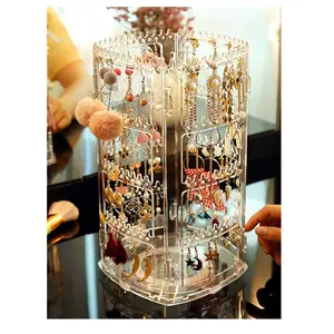 360 Rotating Earring Holder Organizer,11.4Inch Tall 4 Tiers Clear Acrylic Earring Rack Display Stand,160 Holes and 156 Grooves for Earrings Necklaces