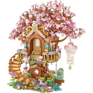 Pink Cheey Blossom Treehouse Mini Bricks Set, Potted Plant Building Block Set(1149PCS)