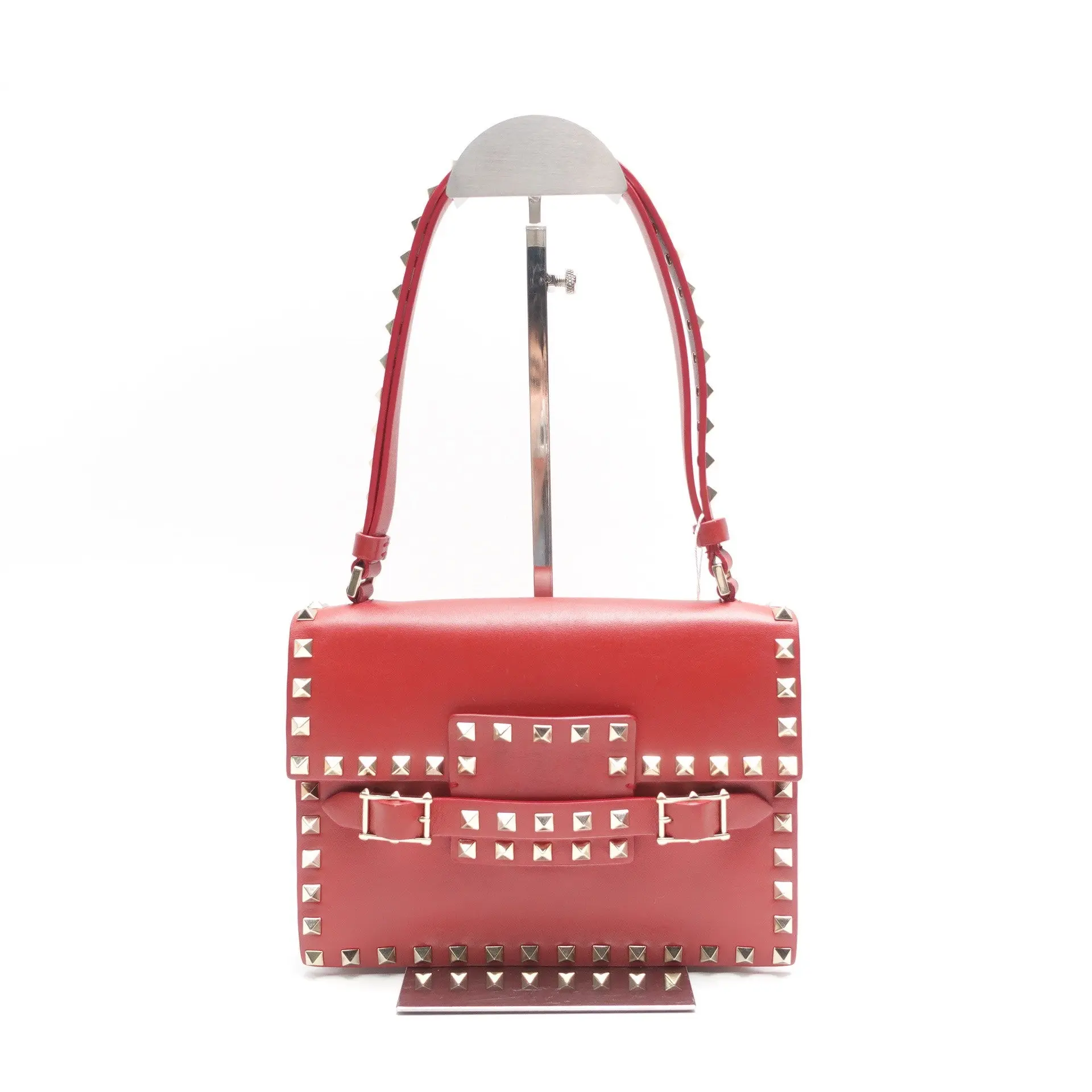Pre-owned Valentino Rockstud leather Shoulder Bag Red T10434849