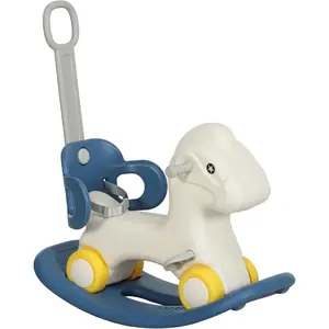 4-in-1 Rocking Horse for Toddlers 1-3 Years, Baby Rocking Horse with Detachable Balance Board and Push Handle, Horse-Shaped Ride On Toy with 4 Smooth Wheels, for Baby Girls and Boys, Blue