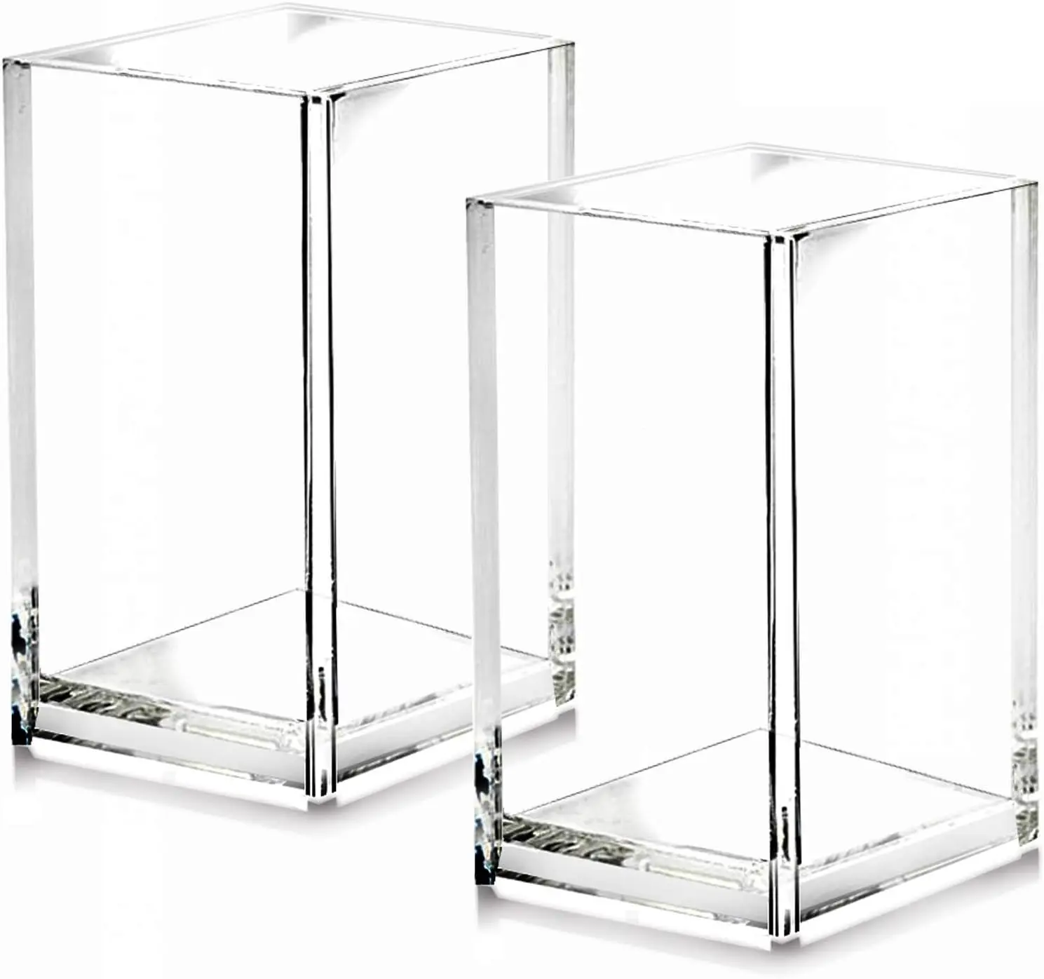 2 Pack Clear Acrylic Pen Holder Cups, Makeup Brush Organizer, Desktop Pencil Holder, Transparent Desk Organizer for Office, School, Home & Vanity