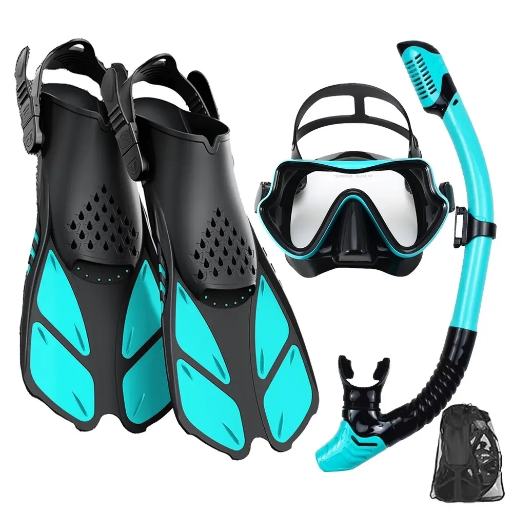 Professional Sport Adjustable Open-Toe Dive Flippers Set, Scuba Mask Snorkel Foot Paddles Kit, Essential Snorkeling Gear for Diving Enthusiasts, Diving Accessory Kit