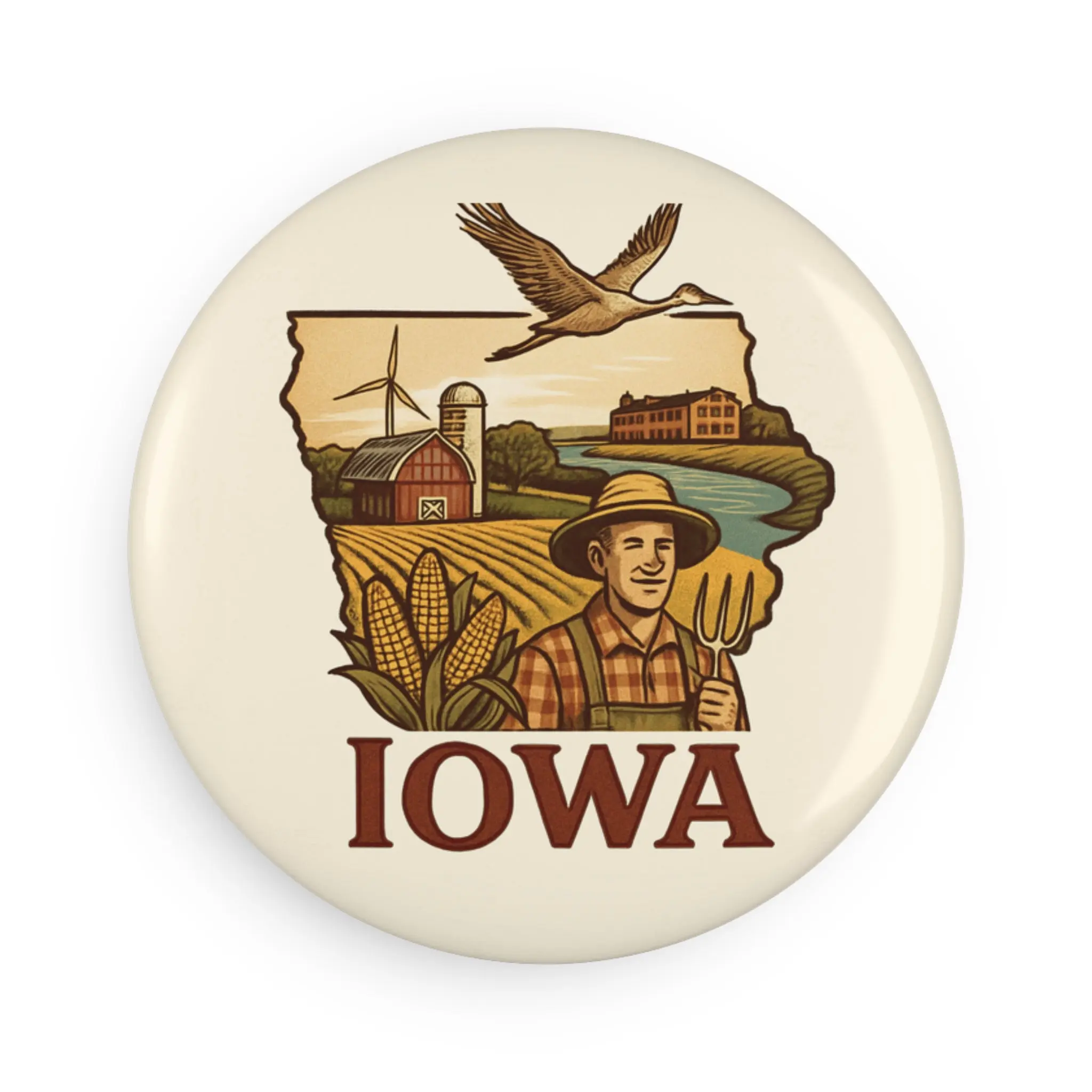 Iowa Farm-Themed Button Magnet