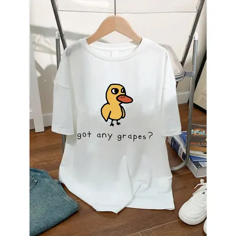 Teen Girl Cartoon Duck And Slogan Print Graphic Tees For Girl Short Sleeve T Shirts,Teen Girl's Summer Tops Crewneck Shirt Blouse