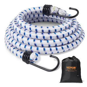 VEVOR 6 Piece Bungee Cords with A3 Steel Hooks,  72 Inch Heavy Duty Bungee Straps, 12 mm Elastic Bungee Ropes Set for Camping, Tarps, Motorcycle, Truck and Tent, White with Blue Stripes