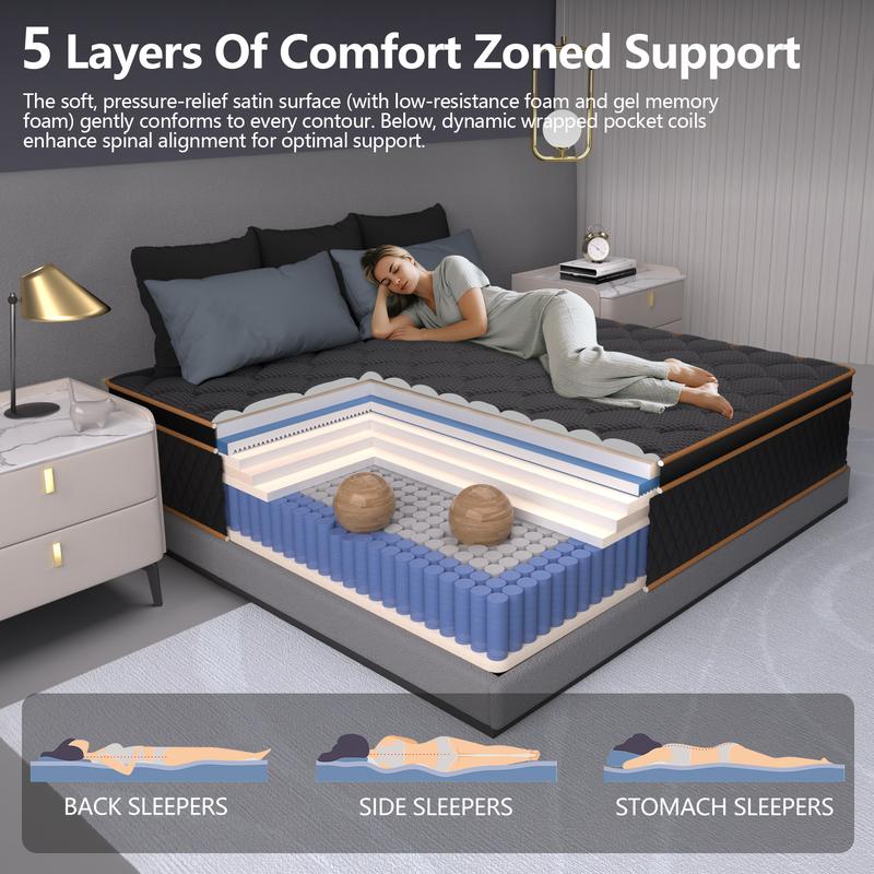 Valentine's Day Gift for Couples 10‘’12‘’14 Inch Space-Saving Mattress 6-Layer Therapeutic Foam Twin Size Cooling Gel Support for Back Comfort Medium Firm Feel CertiPUR-US Bed in a Box for a Romantic Night’s Sleep