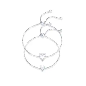 14K Gold Plated Adjustable Matching Bracelets for Women – Heart Charm and BFF Friendship Styles