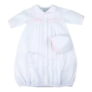 Preemie Girls Dot Embroidered Take Me Home Gown with Bonnet