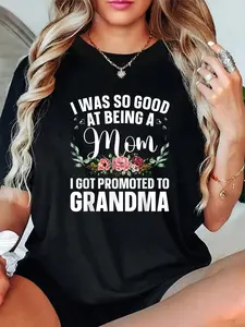 100% Cotton Unisex Grandma Art For Mom Women Grandmother Promoted To Grandma T-Shirt，Autumn Women's T-shirt Christmas Happy Letter Snowflake Fun Pattern
