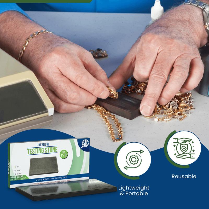 GTE Gold and Silver Jewelry Testing Solutions Kit 10k 14k 18k 22k 24k Scratch Stone Acid Test Scrap Bars Coins