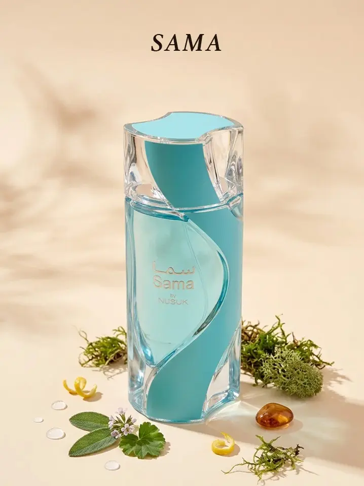 NUSUK Sama Unisex Eau De Parfum (100ml) - Fresh Bergamot & Lemon Top Notes, Ozonic Sage & Geranium Heart, Warm Amber Moss & Soft Musk Base, Long-Lasting Natural Elegant Fragrance