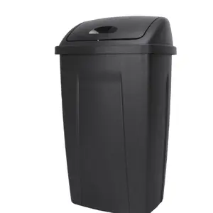 13 Gallon Trash Can, Plastic Swing Top Kitchen Garbage Trash Can, Black