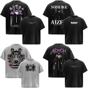 Aizen Sosuke Bleach Anime Manga Acid Washed 230GSM Heavyweight Cotton T Shirt Collection - Size S to 3XL - Unisex Vintage Streetwear Oversized Crewneck Merch - Gift for Anime Fans