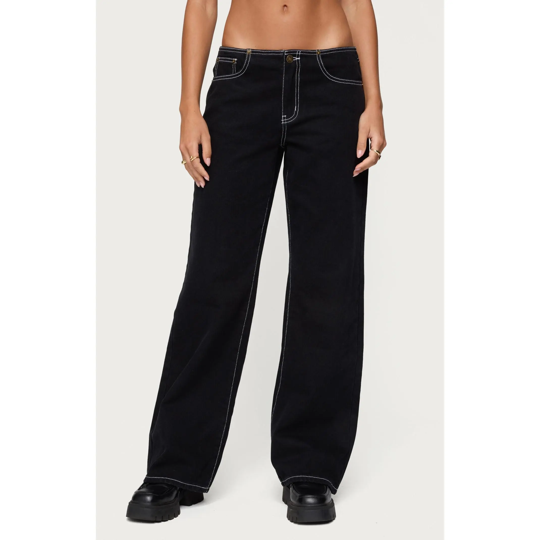 Edikted Women's Contrast Stitch Low Rise Jeans
