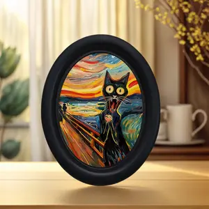 Unique Scream Cat Artistic Wall Art, Framed Mini Wooden Decor for Home and Office, Fun Gift Idea for Holidays and Special Occasions