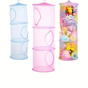 2PCS Folding Hanging Mesh Storage Basket, Storage Net For Toys, Clothes, Socks, Underwear, Bath Towels, Breathable Drying Clothes Basket, Triple Hanging Basket Home Drying Clothes Nets for shops Laundry Racks