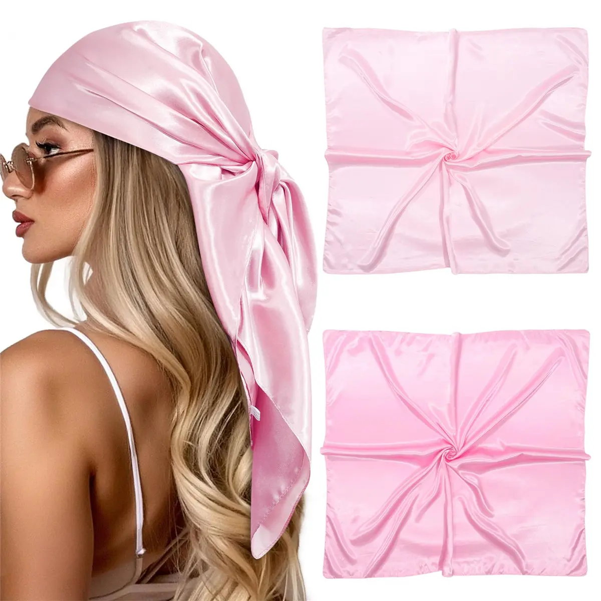 35” 2Pack Large Head Scarf for Women Satin Head Scarf Square Silk Like Hair Scarf Bandanas Hair Wrapping