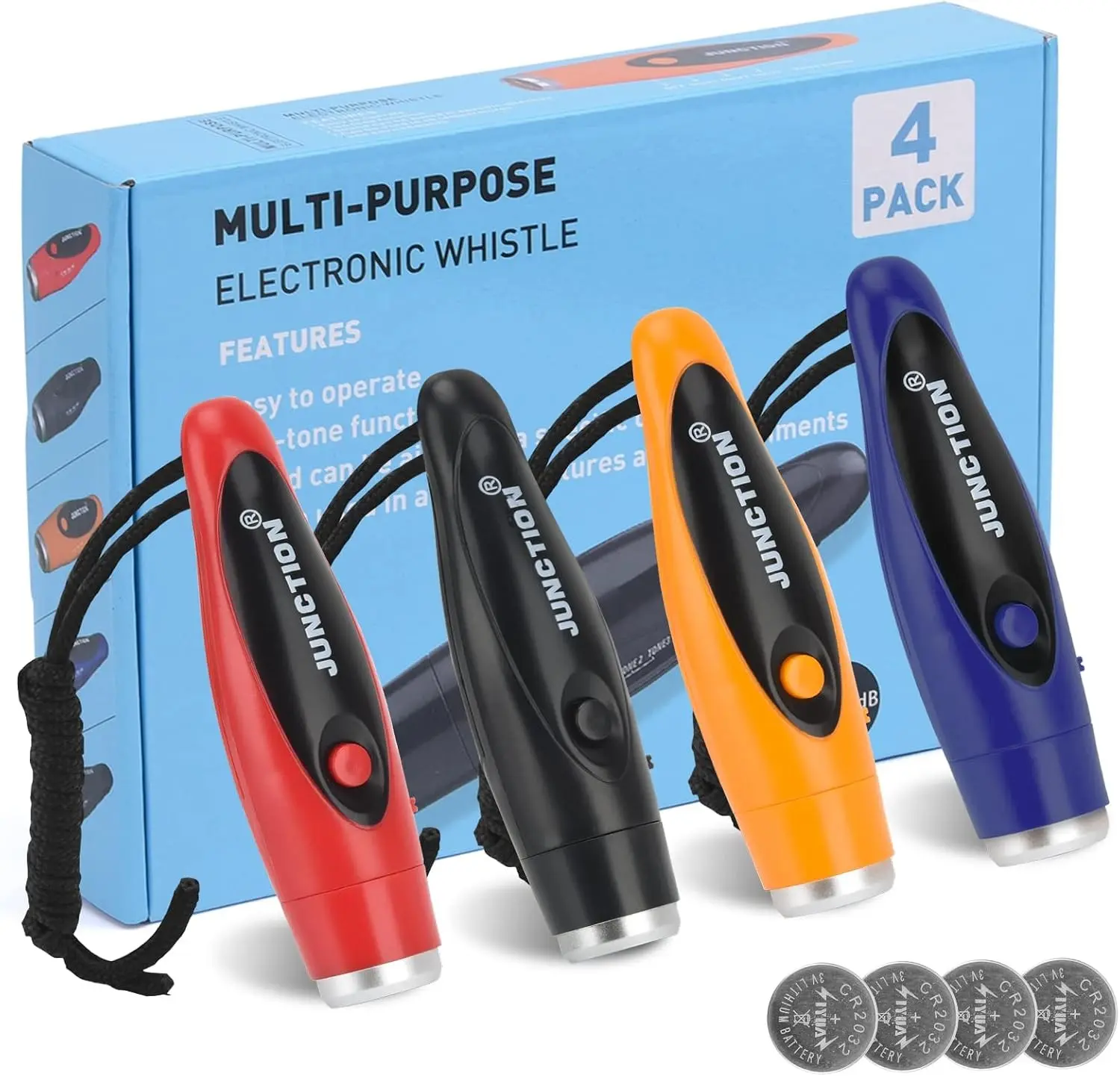 4-Pack Electronic Whistles with 3-Tone for Coaches Referees