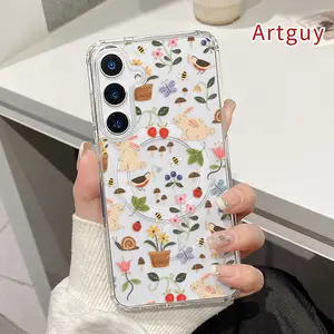 Magnetic Soft Case for  Samsung Galaxy S26 Edge S23 Ultra S24 Plus FE S25 S22+ Non-Yellowing Drop Protection Transparent Acrylic Large Hole Garden Critter Symphony Pattern Shockproof Silicone Cover Supports Wireless Charging