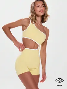 MOVA Sport Asymmetrical Neck Contrast Trim Cut Out Unitard Active Workout Gym,Padel, Tennis, Pickleball Gym Fitness Yoga Pilates Daily Casual Summer