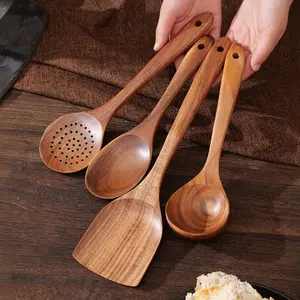 Wooden Kitchen Utensil Set 5-Piece, Non-Toxic Wood Cooking Tools for Non-Stick Pans, Heat & Corrosion Resistant Spoon Spatula – For Women Men Home Chef Gift