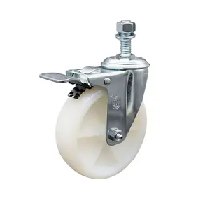 212 MAIN Nylon Swivel Stem Mount Threaded Caster, 5x1.25 in White Lockable Swivel Wheel, 12 mm Threaded Stem, Total Locking Brake, SCC-TSTTL20S514-NYS-M1215 Model, Lockable Wheels, Swivel Wheels