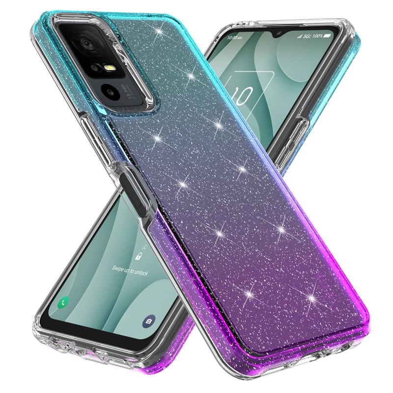 Luxury Hybrid Bling Glitter Sparkle Colorful Gradient Transparent Fashion Cute Skin Cover Case Compatible With TCL 40 XE 5G - Durable Phone Accessories