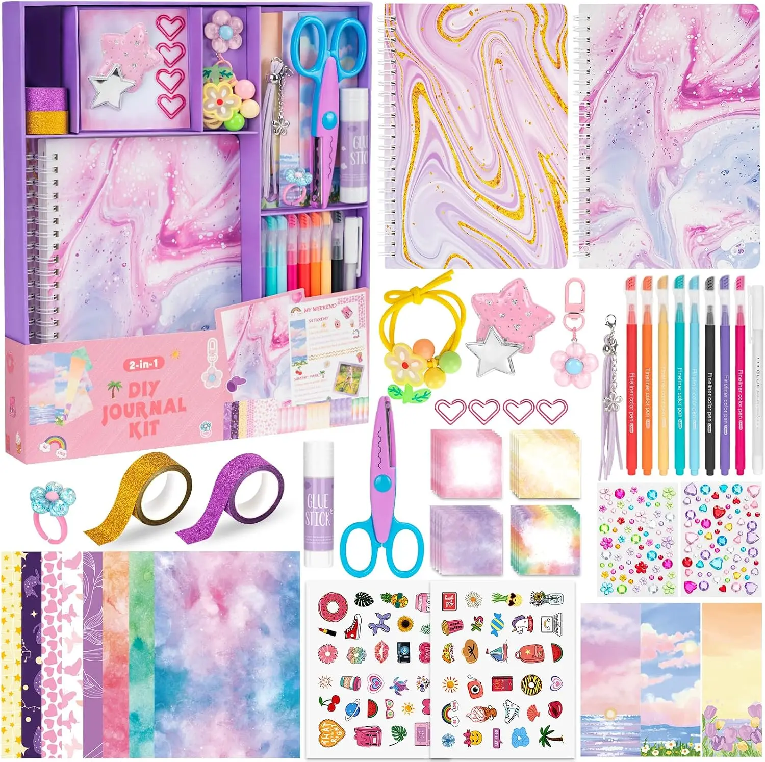 Pack DIY Journal Kit for Girls, Journaling Diary Toys for Ages 8-13, Arts and Crafts Birthday Stationery Set Gifts for Teen Girls Ages 8 9 10 11 12 13 14 Year Old