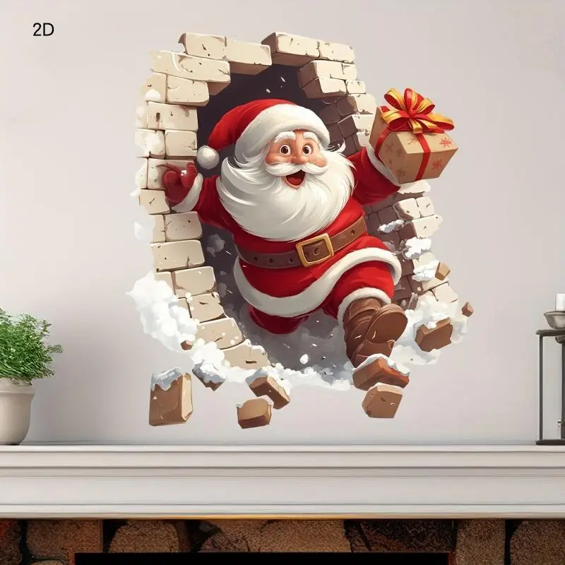Removable Vinyl Santa Wall Decal, Easy-To-Apply Decorative Santa Claus Christmas Sticker Ornaments for Living Room & Home Decor, Decoration, 2D Flat Design, Perfect for Holiday Season